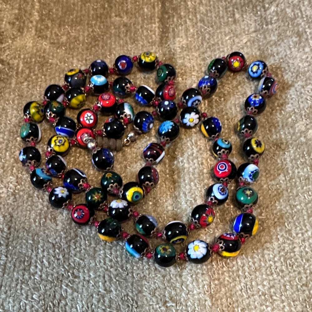Multicolor Beaded Necklace with Black Accents